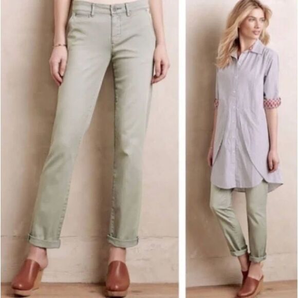 ANTHROPOLOGIE Pilcro Sage Green Hyphen Slim Straight Leg Trouser Pants Size 28 - Picture 1 of 8